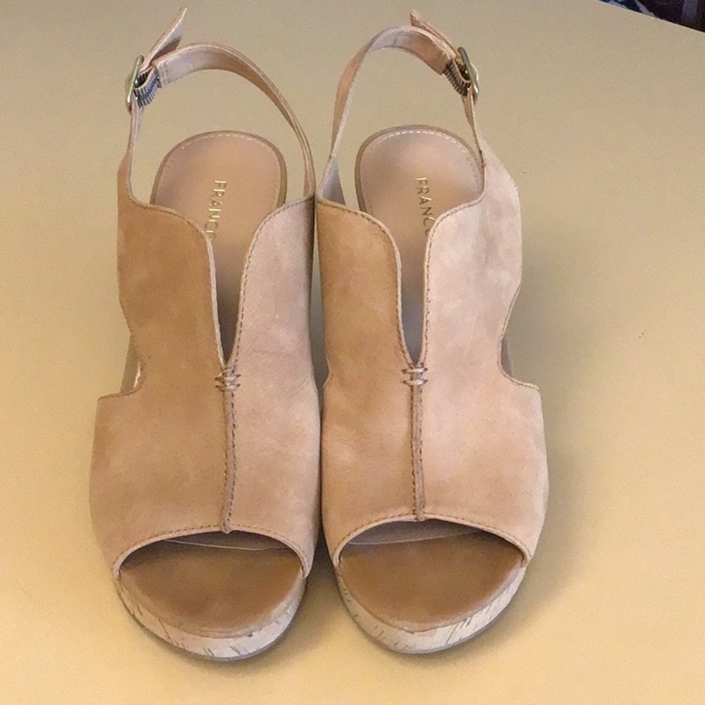 Franco Sarto Tan Wedge Slingback Sandals